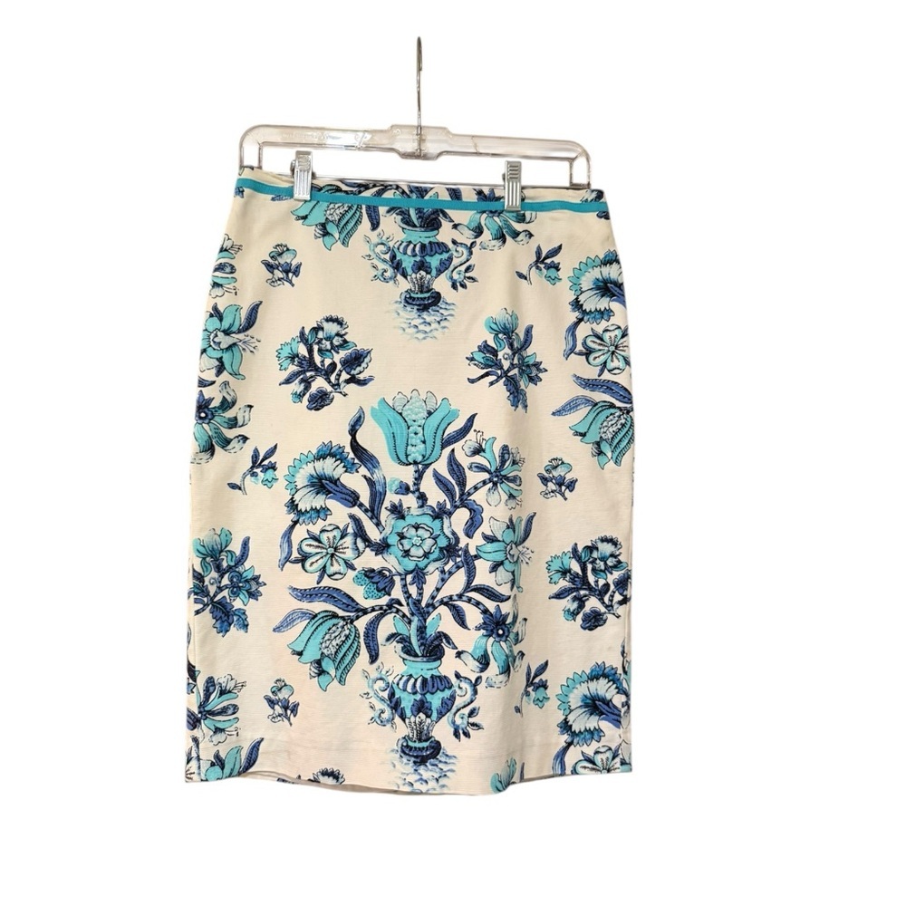 Talbots Blue Toile Floral Pencil Skirt Size 4 | Chinoiserie Print Cotton - Picture 5 of 9